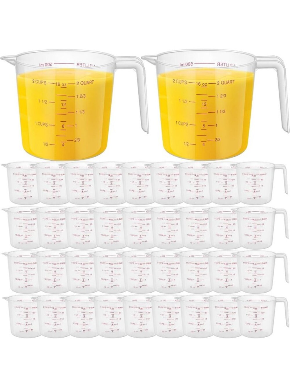 36 Pcs Plastic Measuring Cups Set, 16 Oz with Spout - Kitchen Essentials, Red